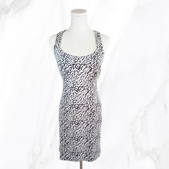 Free People Gray Tan Racerback Mini Dress M Abstract Print Scoop Neck Sleeveless - Picture 1 of 5